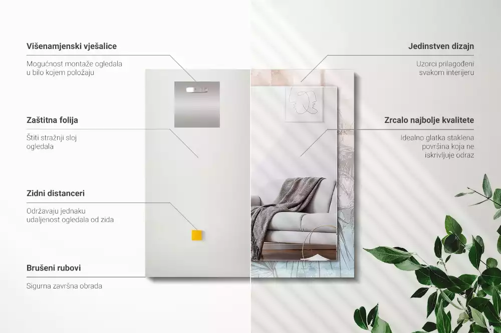 Miroir avec imprimé décoratif rectangulaire Plantes pastelles