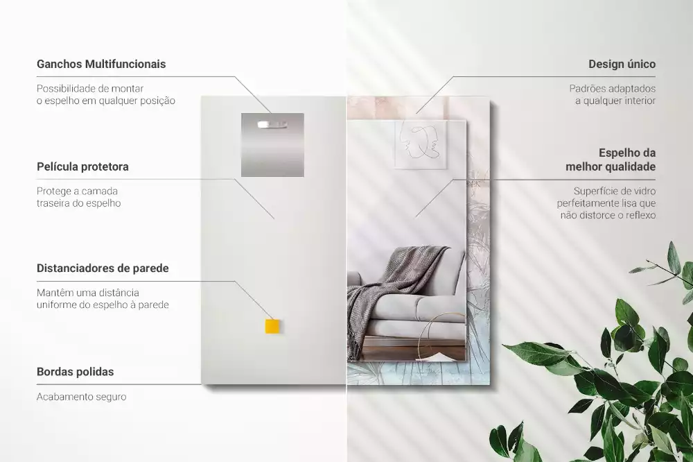 Miroir avec imprimé décoratif rectangulaire Plantes pastelles