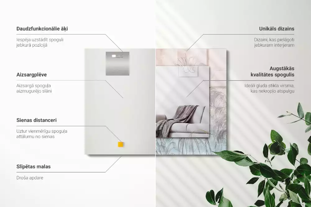 Miroir avec imprimé décoratif rectangulaire Plantes pastelles