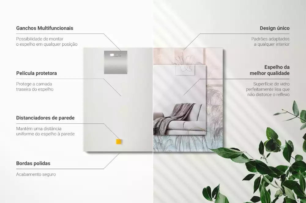 Miroir avec imprimé décoratif rectangulaire Plantes pastelles