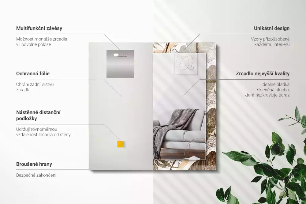 Miroir décoratif rectangulaire Feuilles motif tropical