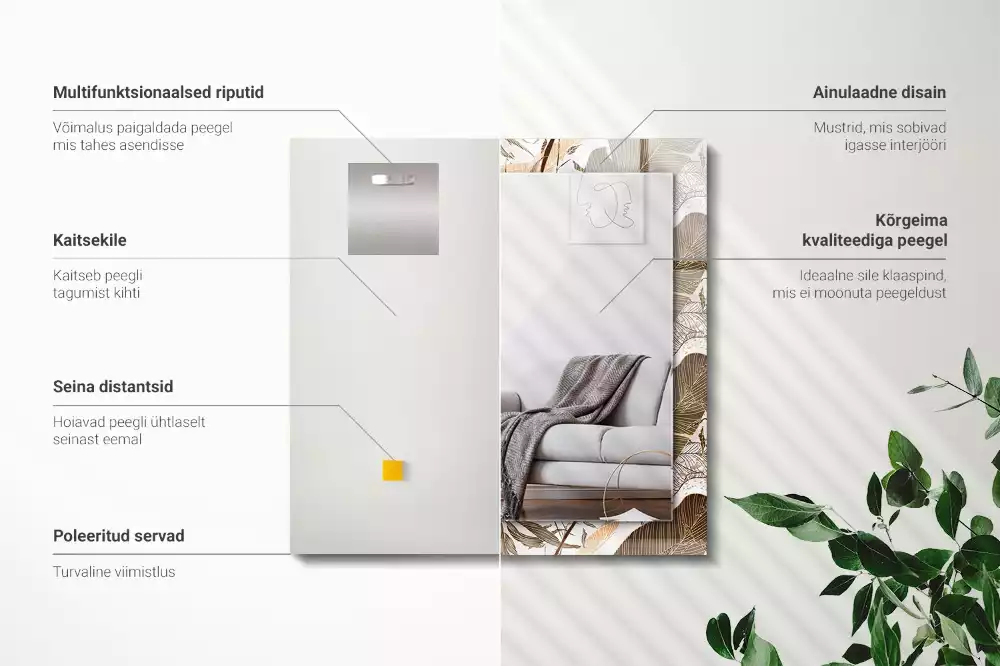 Miroir décoratif rectangulaire Feuilles motif tropical