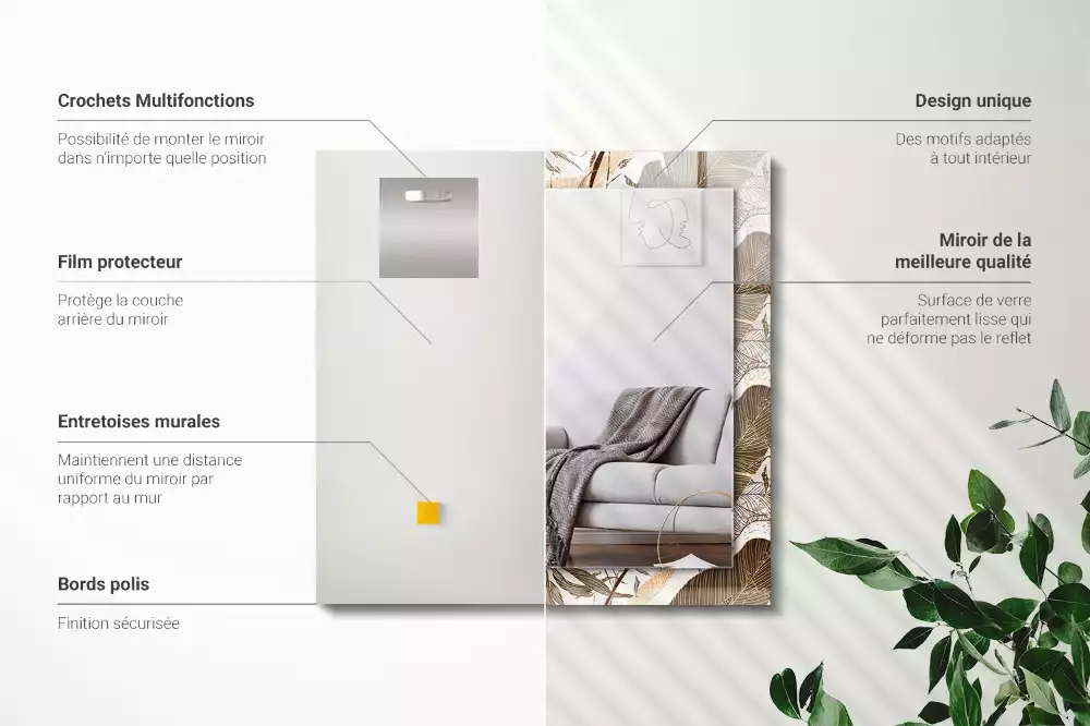 Miroir décoratif rectangulaire Feuilles motif tropical