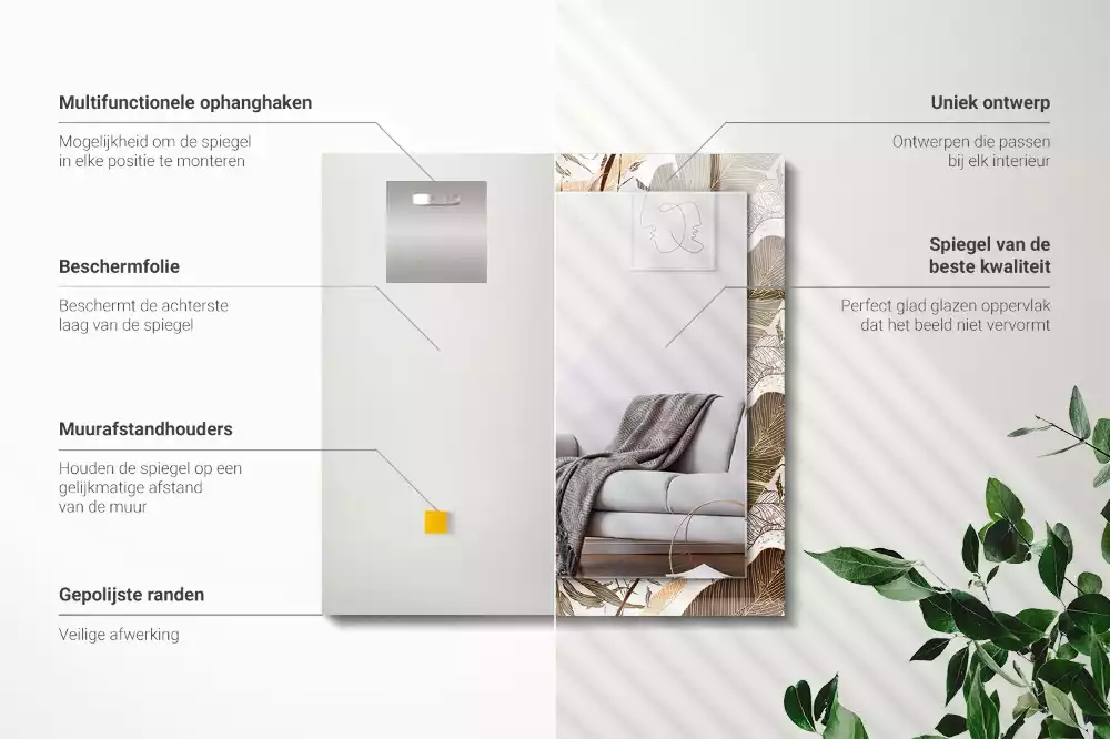 Miroir décoratif rectangulaire Feuilles motif tropical