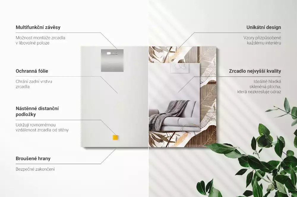 Miroir décoratif rectangulaire Feuilles motif tropical