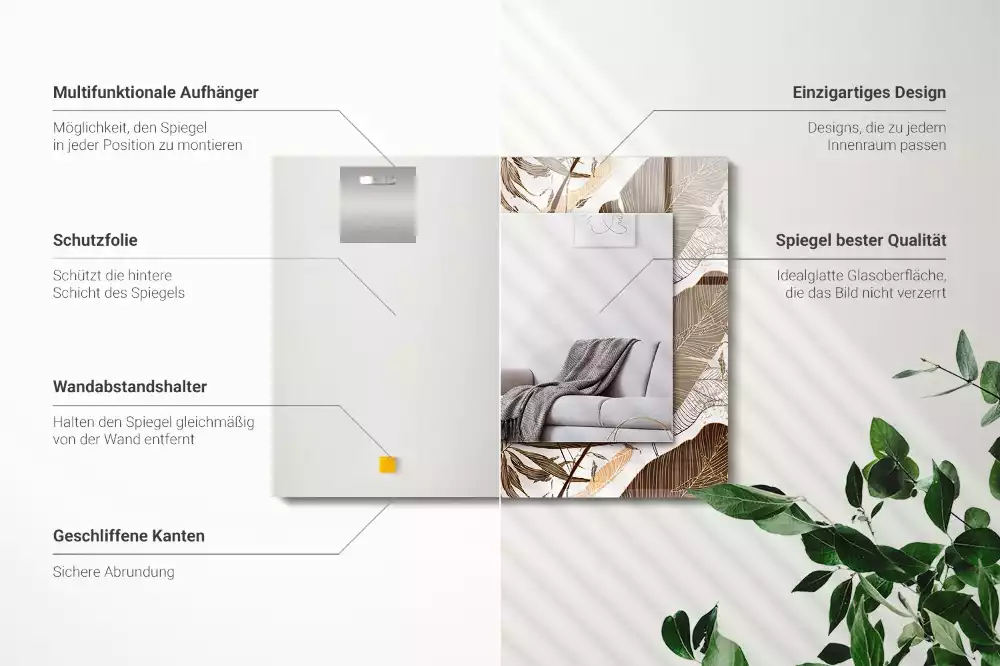 Miroir décoratif rectangulaire Feuilles motif tropical