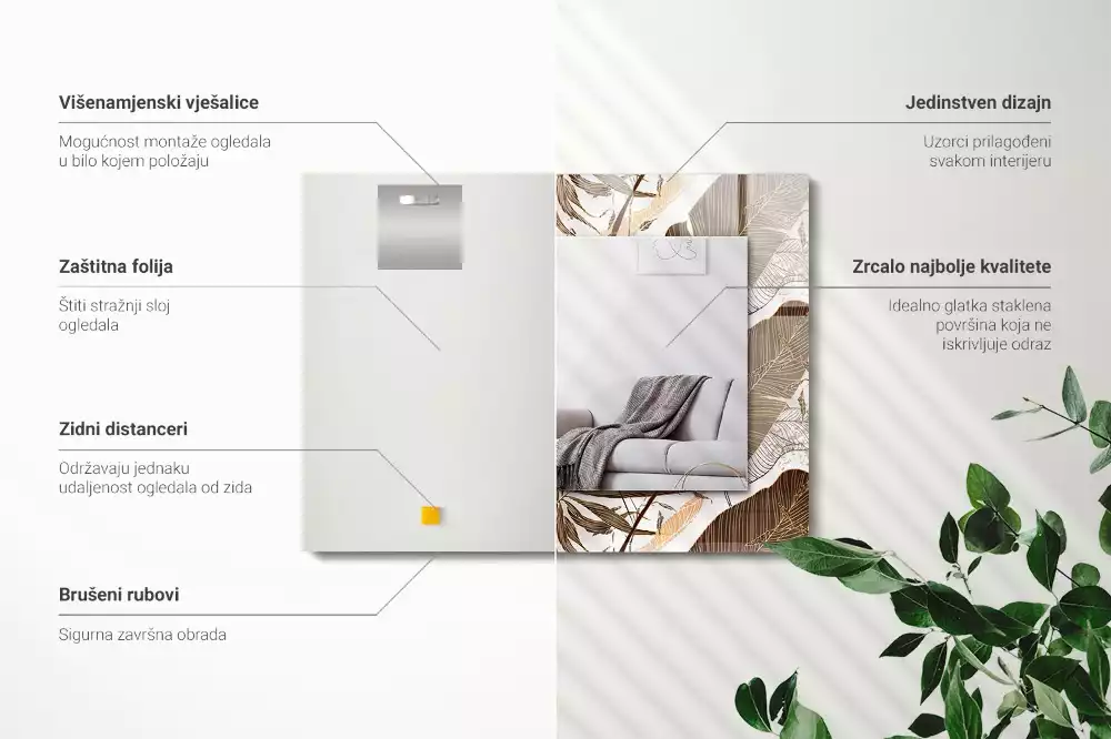 Miroir décoratif rectangulaire Feuilles motif tropical