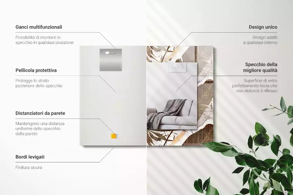 Miroir décoratif rectangulaire Feuilles motif tropical