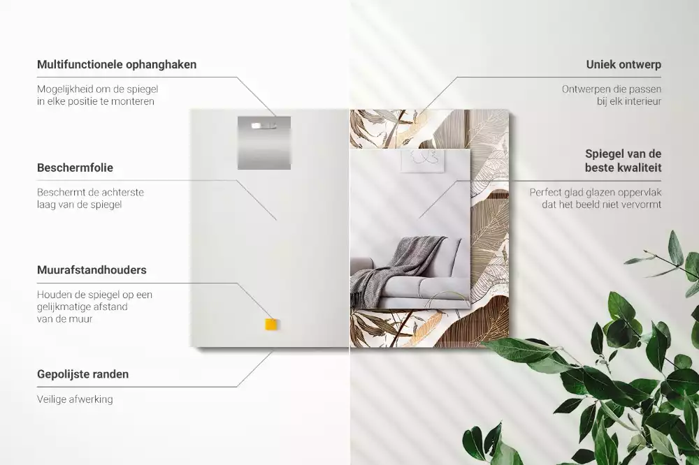 Miroir décoratif rectangulaire Feuilles motif tropical