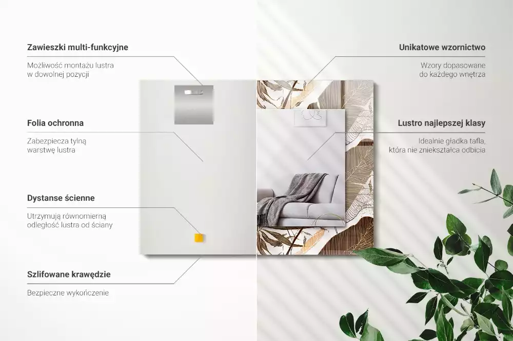 Miroir décoratif rectangulaire Feuilles motif tropical