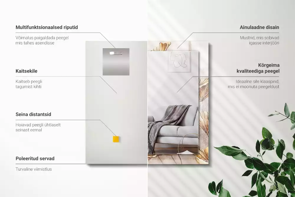 Miroir avec imprimé rectangulaire Fleurs vintage