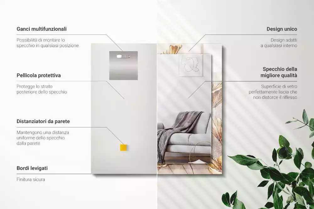 Miroir avec imprimé rectangulaire Fleurs vintage