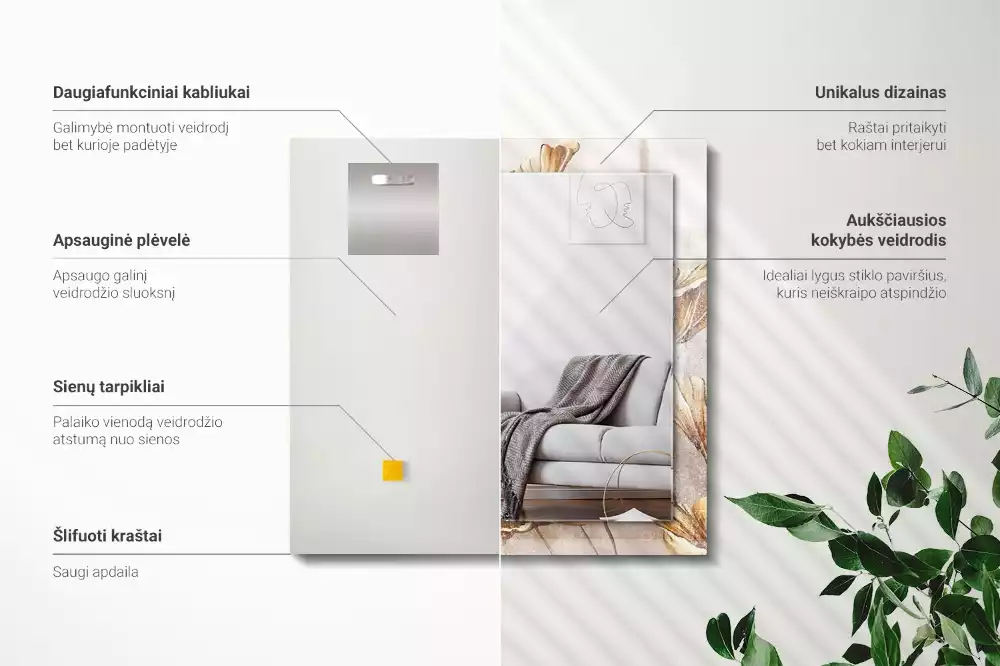 Miroir avec imprimé rectangulaire Fleurs vintage