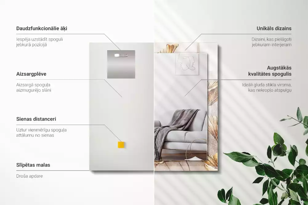 Miroir avec imprimé rectangulaire Fleurs vintage