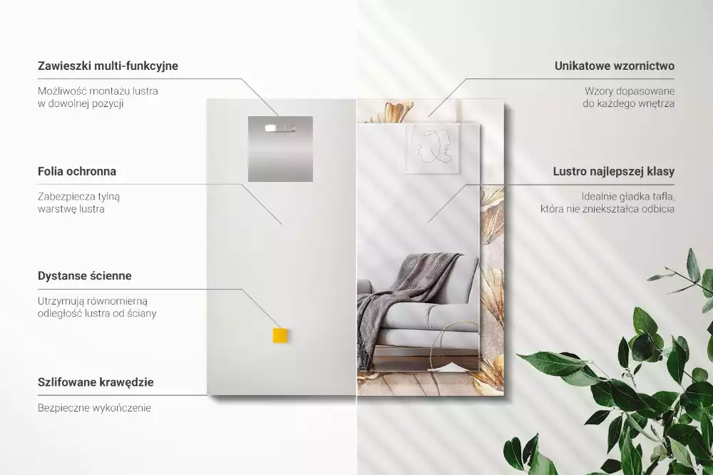 Miroir avec imprimé rectangulaire Fleurs vintage