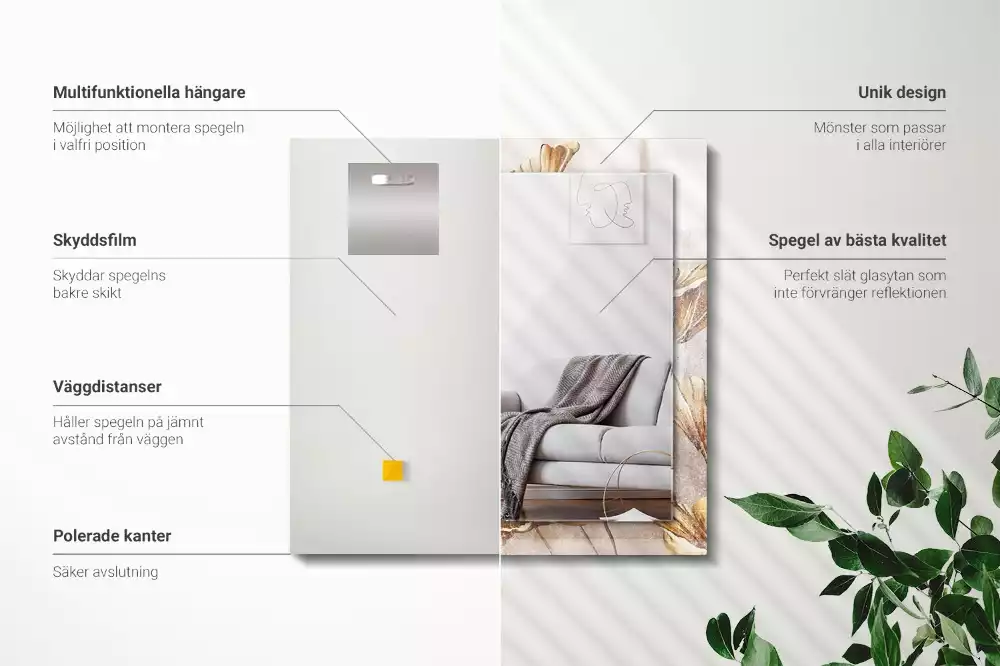 Miroir avec imprimé rectangulaire Fleurs vintage