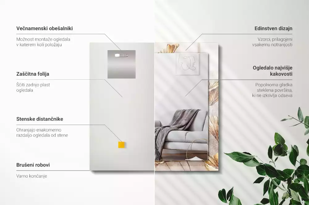 Miroir avec imprimé rectangulaire Fleurs vintage