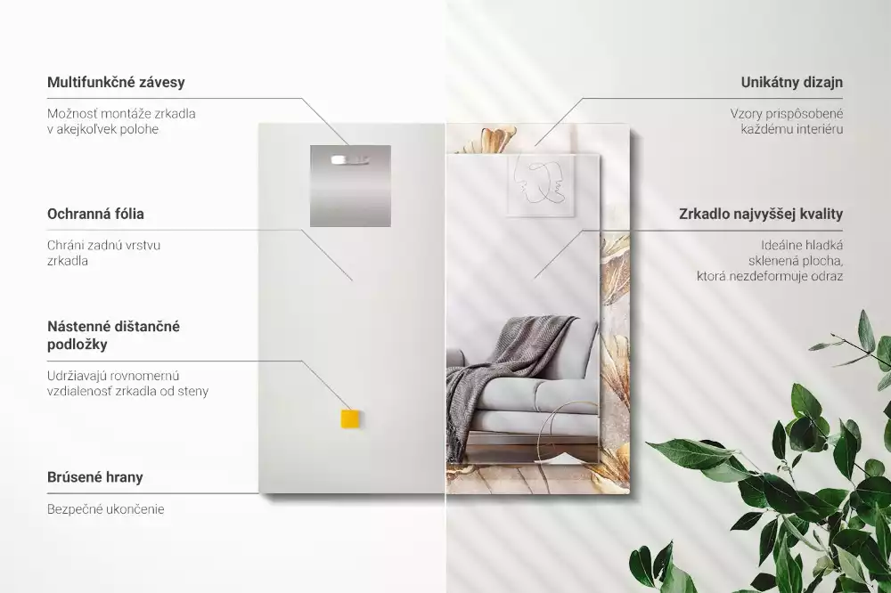 Miroir avec imprimé rectangulaire Fleurs vintage