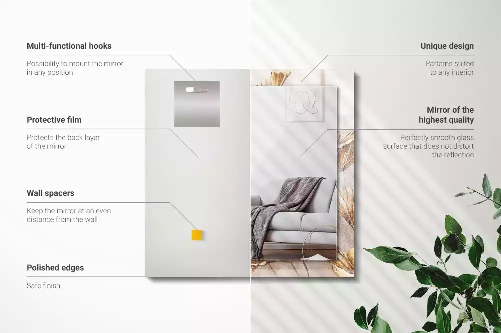 Miroir avec imprimé rectangulaire Fleurs vintage