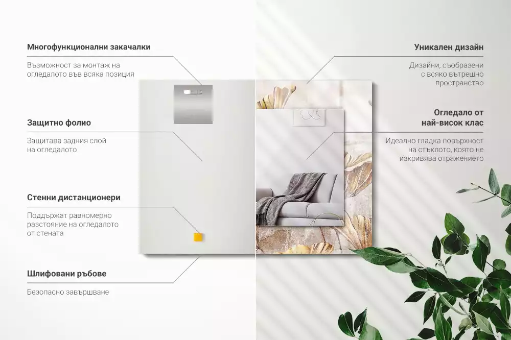 Miroir avec imprimé rectangulaire Fleurs vintage