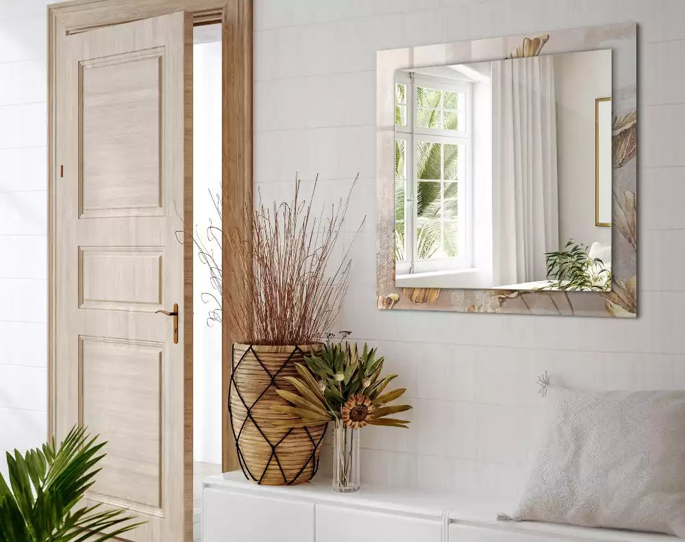 Miroir avec imprimé rectangulaire Fleurs vintage