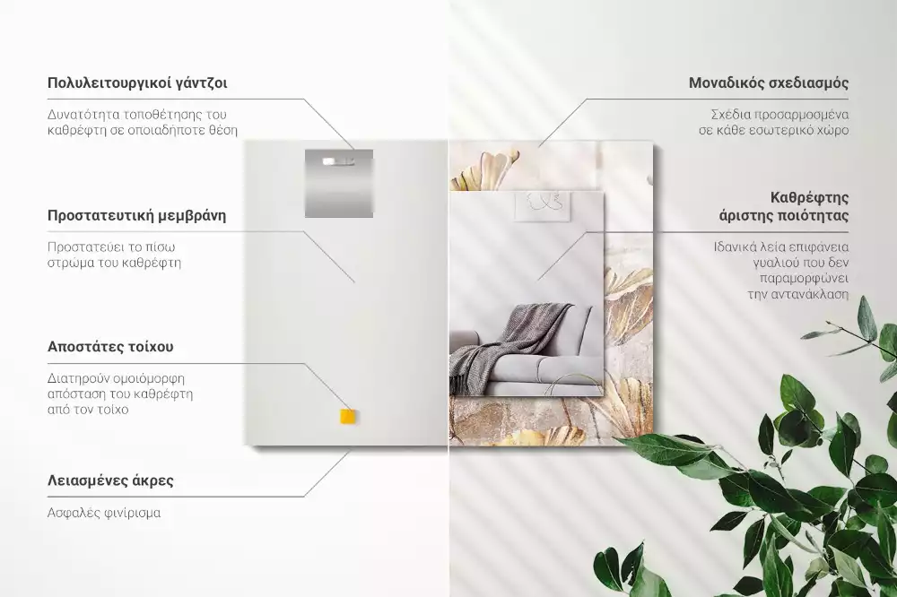 Miroir avec imprimé rectangulaire Fleurs vintage