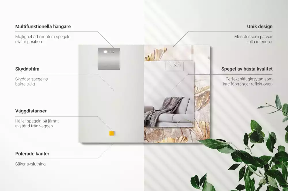 Miroir avec imprimé rectangulaire Fleurs vintage