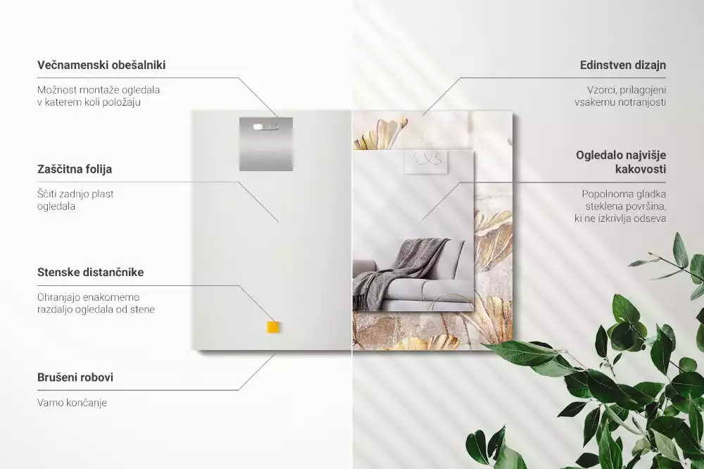 Miroir avec imprimé rectangulaire Fleurs vintage