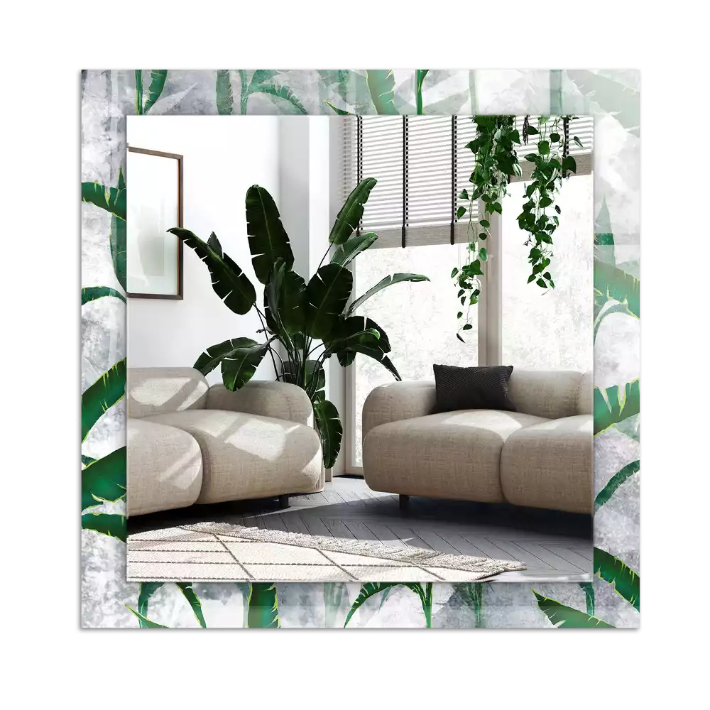 Miroir avec imprimé décoratif rectangulaire Feuilles vertes plante