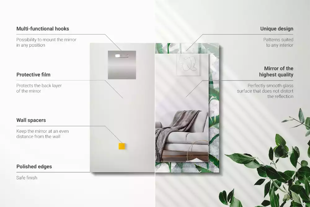 Miroir avec imprimé décoratif rectangulaire Feuilles vertes plante