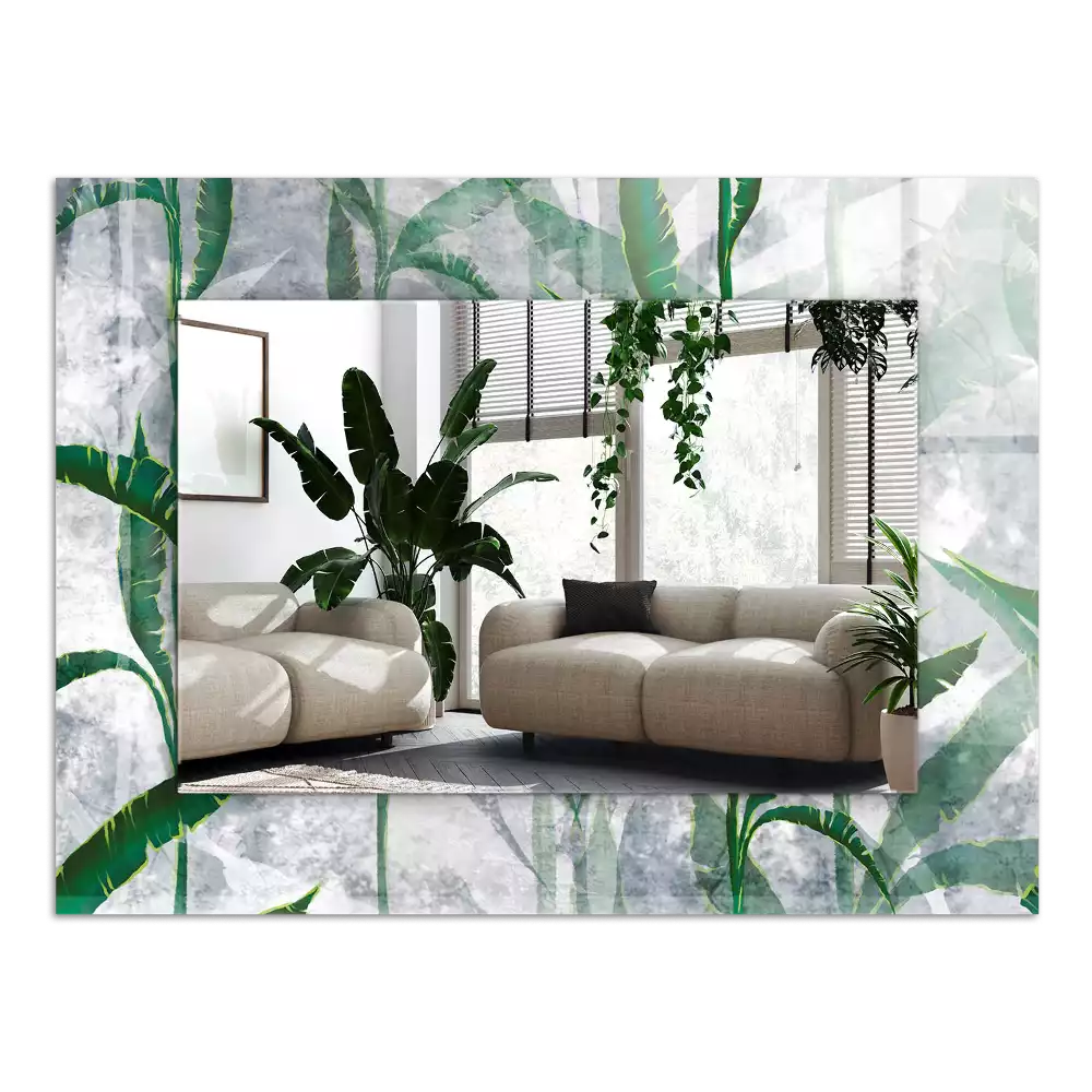 Miroir avec imprimé décoratif rectangulaire Feuilles vertes plante