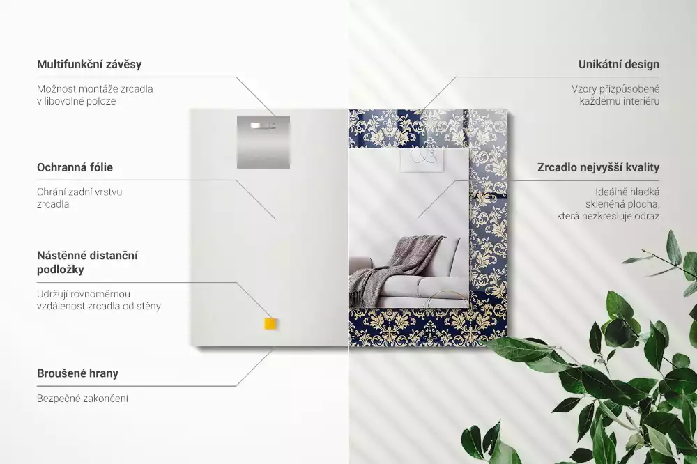 Miroir décoratif rectangulaire Motif victorien tapisserie