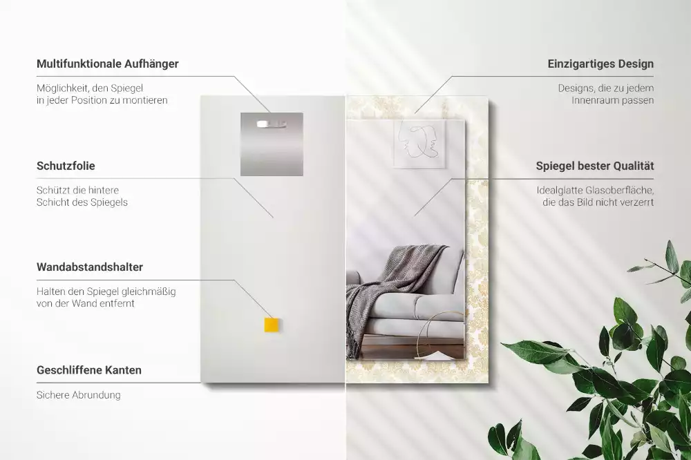 Miroir avec imprimé rectangulaire Ornements jaunes