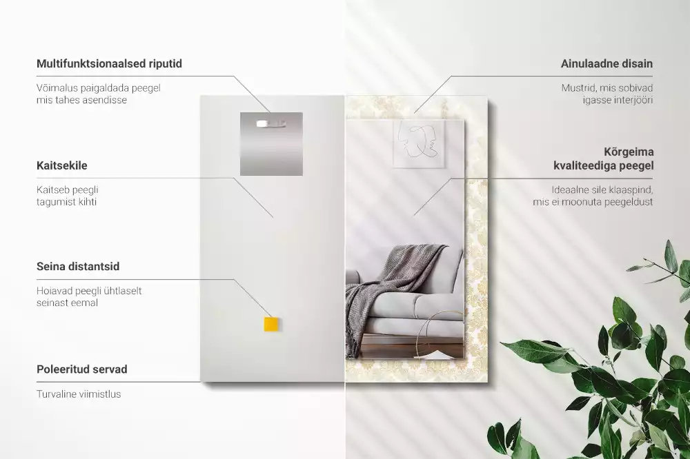 Miroir avec imprimé rectangulaire Ornements jaunes