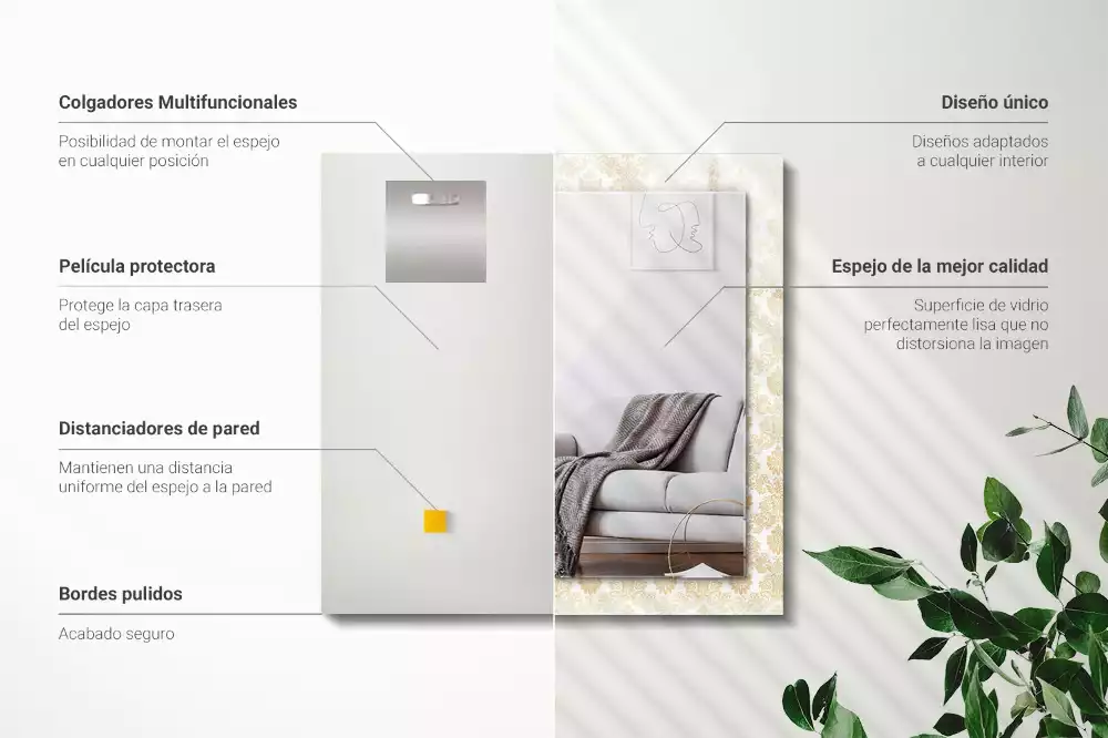 Miroir avec imprimé rectangulaire Ornements jaunes