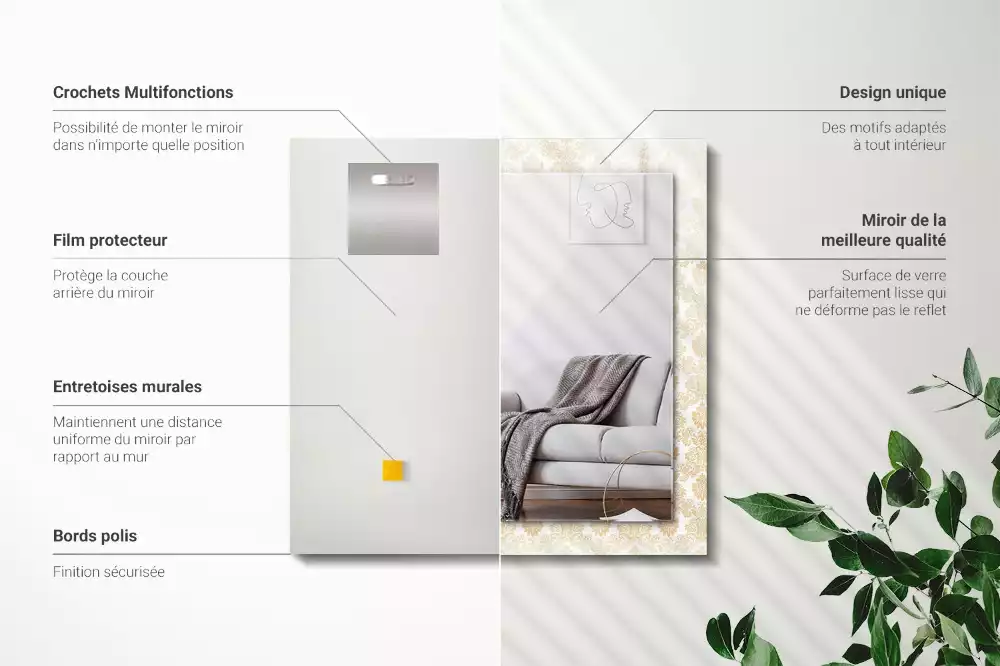 Miroir avec imprimé rectangulaire Ornements jaunes