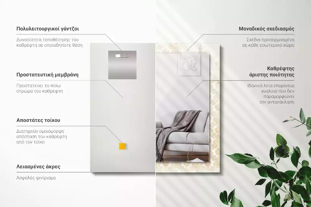 Miroir avec imprimé rectangulaire Ornements jaunes