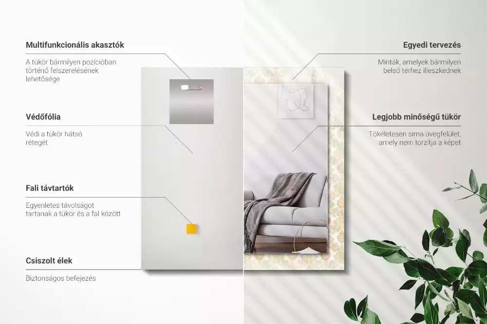 Miroir avec imprimé rectangulaire Ornements jaunes