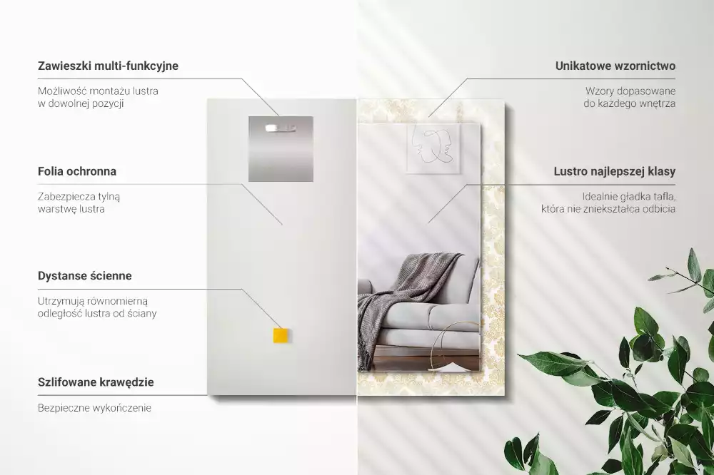 Miroir avec imprimé rectangulaire Ornements jaunes