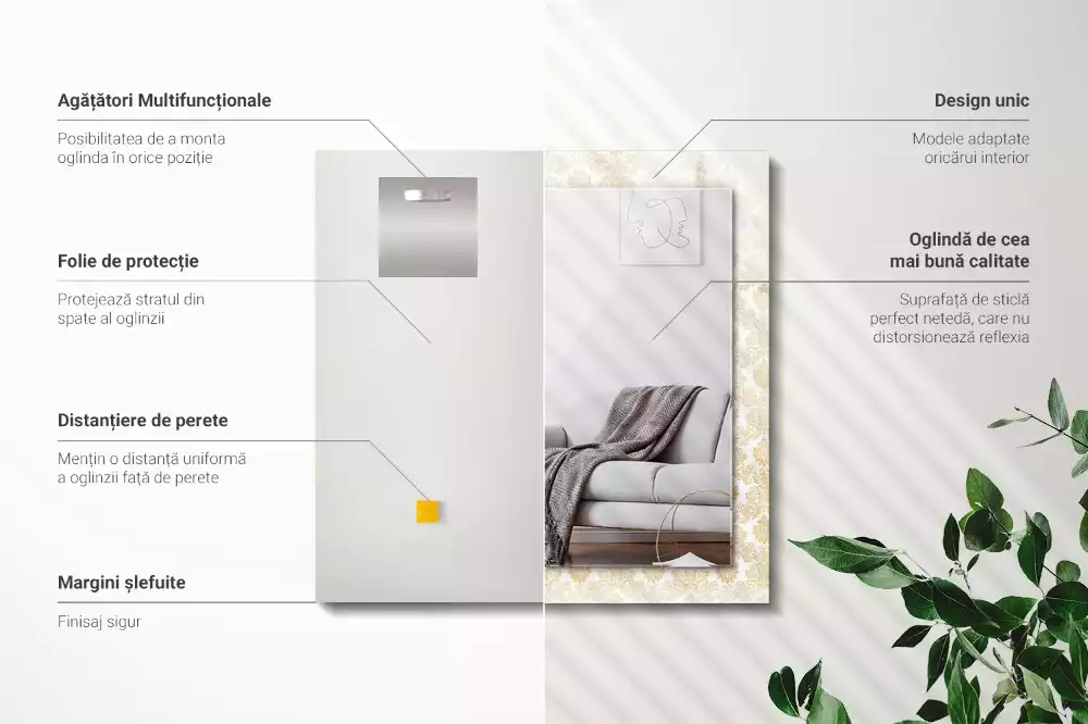 Miroir avec imprimé rectangulaire Ornements jaunes