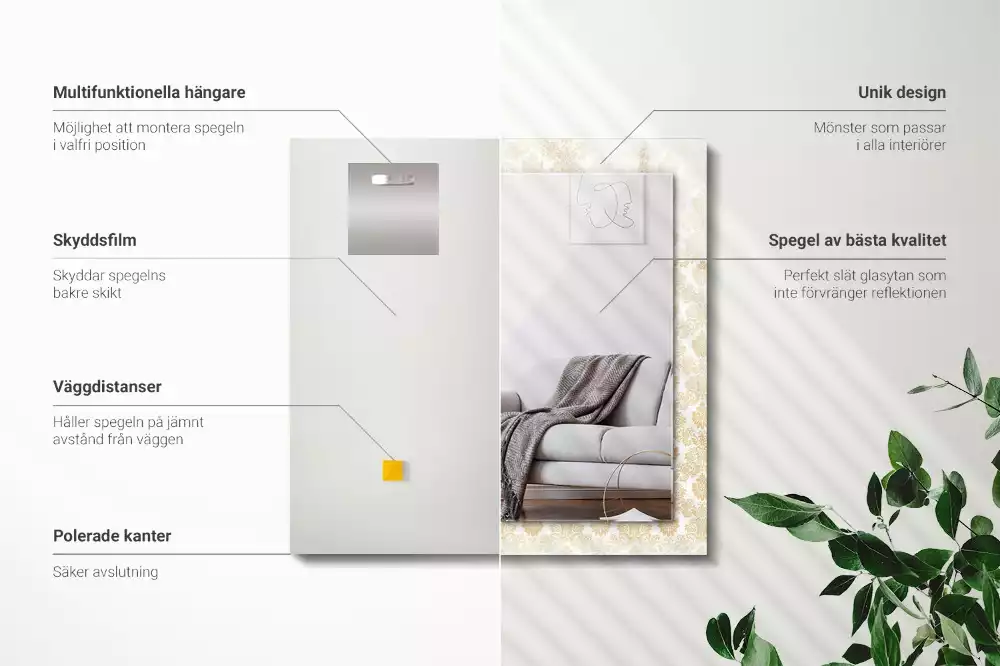 Miroir avec imprimé rectangulaire Ornements jaunes