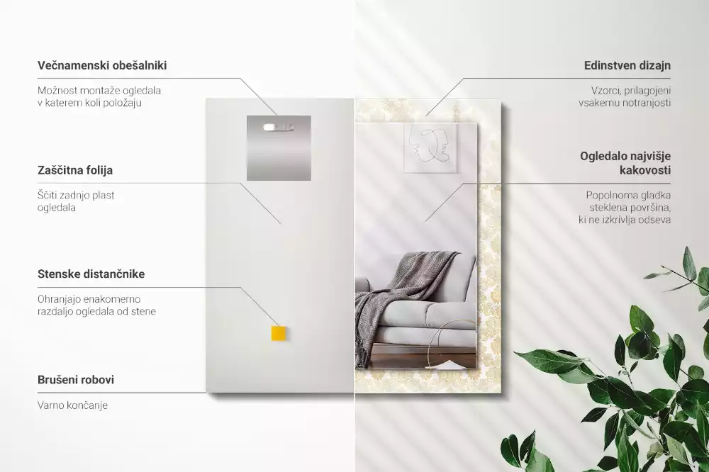 Miroir avec imprimé rectangulaire Ornements jaunes