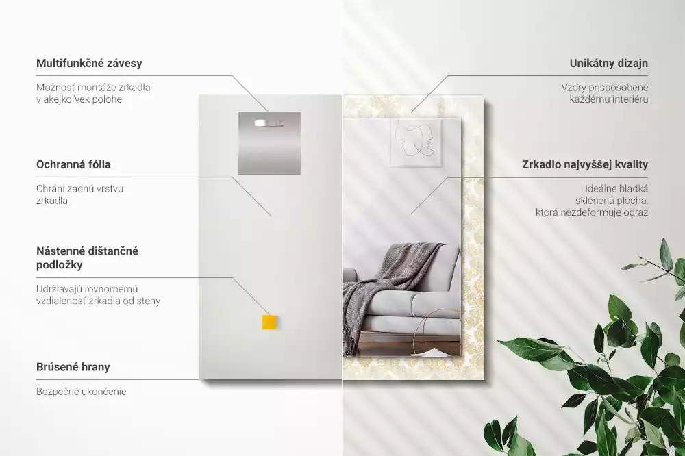 Miroir avec imprimé rectangulaire Ornements jaunes