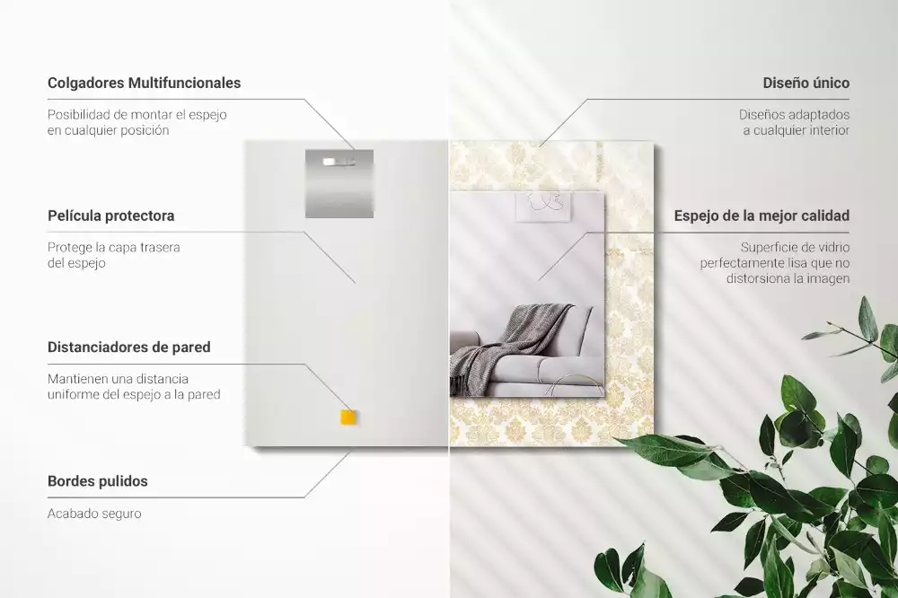 Miroir avec imprimé rectangulaire Ornements jaunes