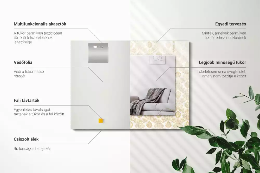 Miroir avec imprimé rectangulaire Ornements jaunes