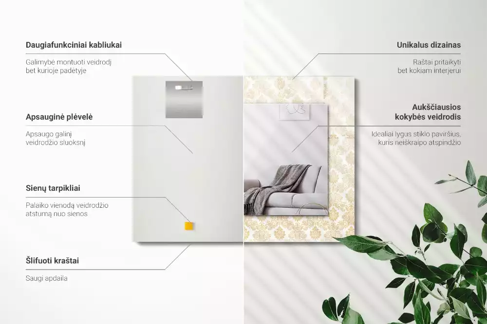 Miroir avec imprimé rectangulaire Ornements jaunes