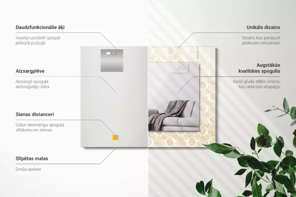 Miroir avec imprimé rectangulaire Ornements jaunes