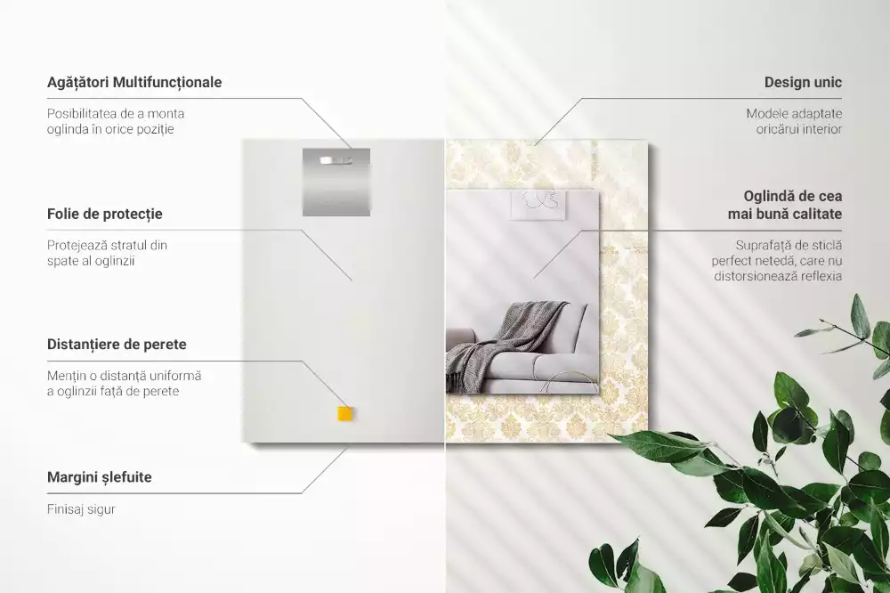 Miroir avec imprimé rectangulaire Ornements jaunes