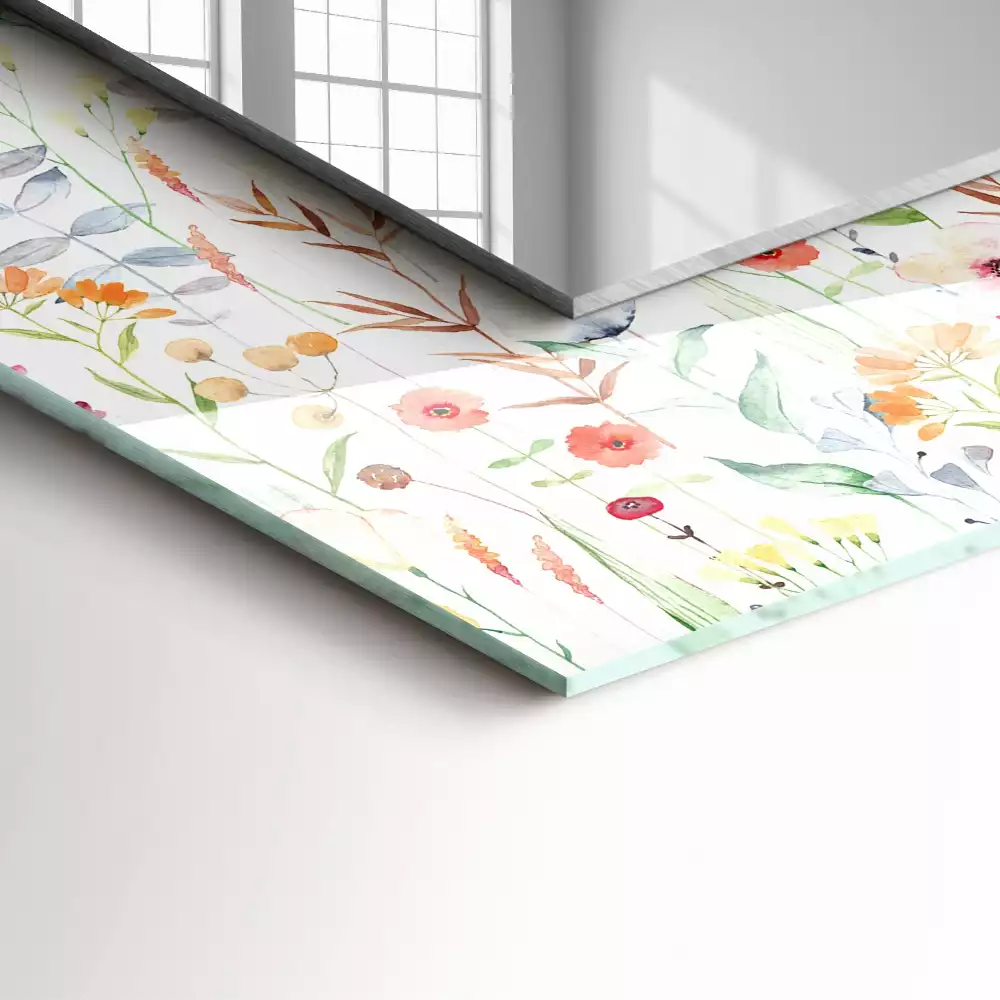 Miroir avec imprimé décoratif rectangulaire Motif floral aquarelle