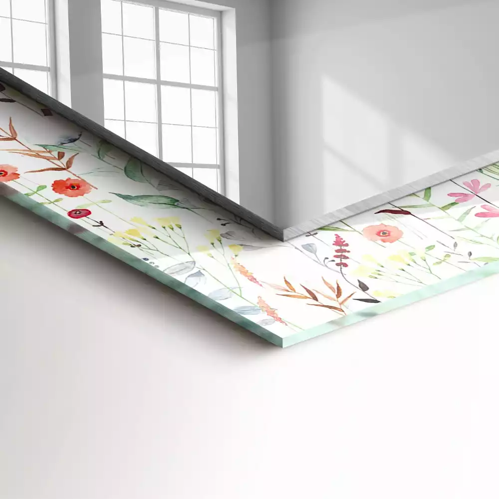 Miroir avec imprimé décoratif rectangulaire Motif floral aquarelle